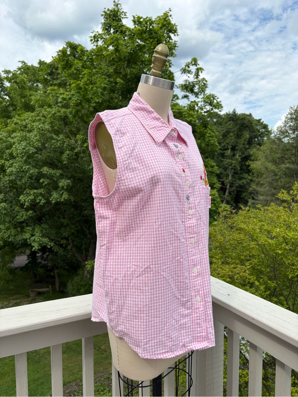Vintage Winnie the Pooh Piglet Pink Gingham Top Large 90s Y2K Cottagecore Disney - Picture 7 of 12